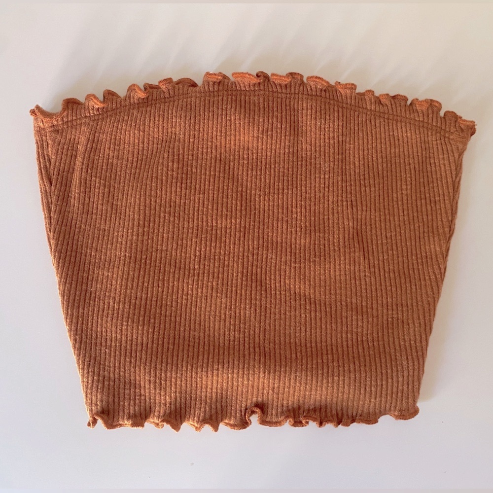 Orange Lettuce Hemmed Ribbed Tube Top, Size S